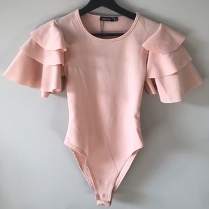 Ruffle Sleeve Crepe Bodysuit